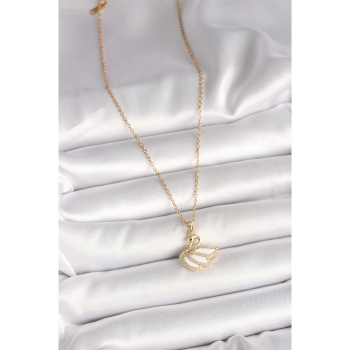 316L Çelik Gold Renk Zincir Zirkon Taşlı Kuğu Model Kadın Kolye - Lisinya