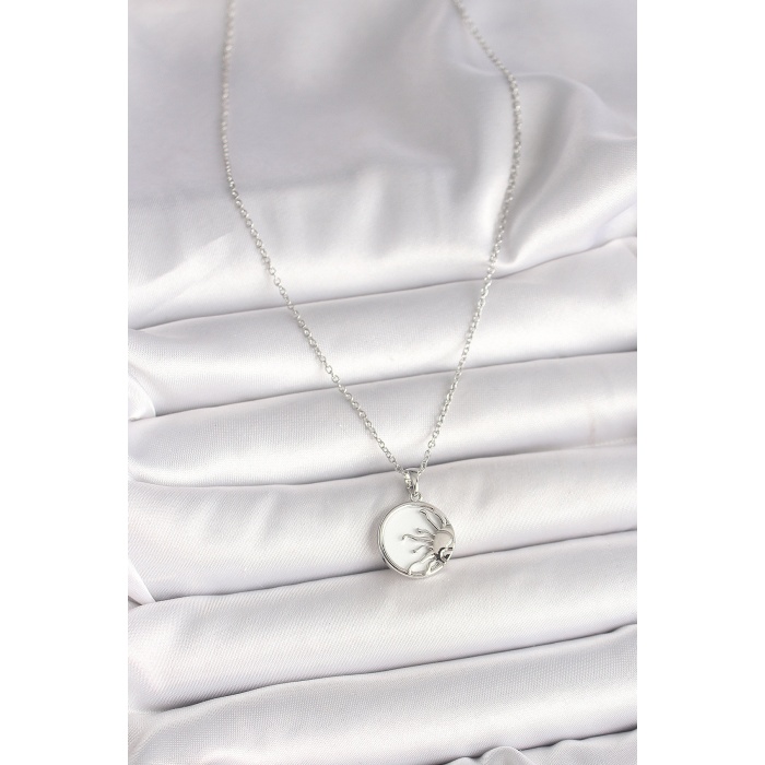 316L Çelik Gümüş Renk Zincir Beyaz Mineli Gün Batımı Model Kadın Kolye - Lisinya