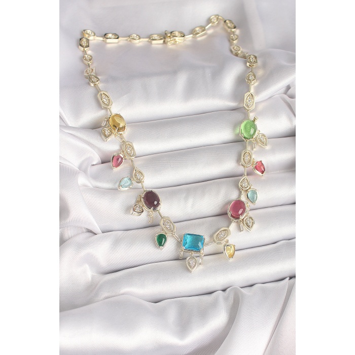 Pirinç Gold Renk Renli Zirkon Taşlı VIP Seri Kadın Kolye - Lisinya