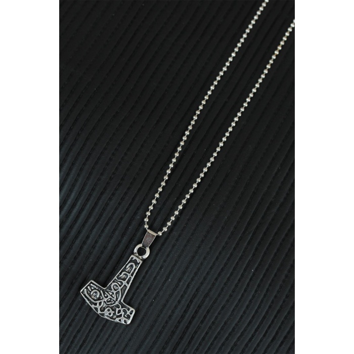 Gümüş Renk Metal Aksesuarlı Top Zincirli Erkek Kolye - Lisinya