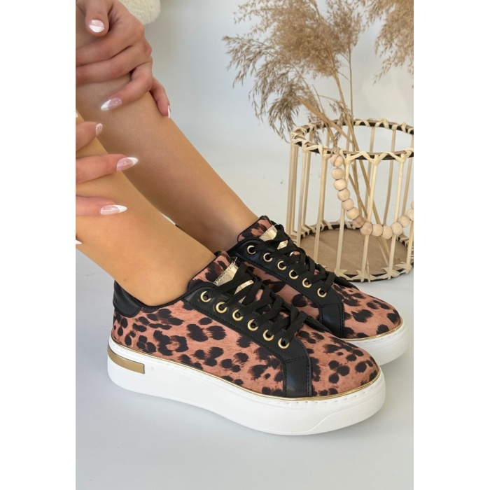 Kity Leopar Saten Bağcıklı Spor Ayakkabı - Lisinya