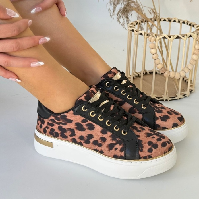 Kity Leopar Saten Bağcıklı Spor Ayakkabı - Lisinya