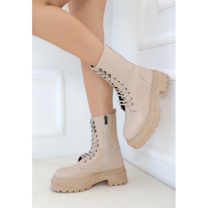 Caxa Nude Cilt Bağcıklı Bot - Lisinya