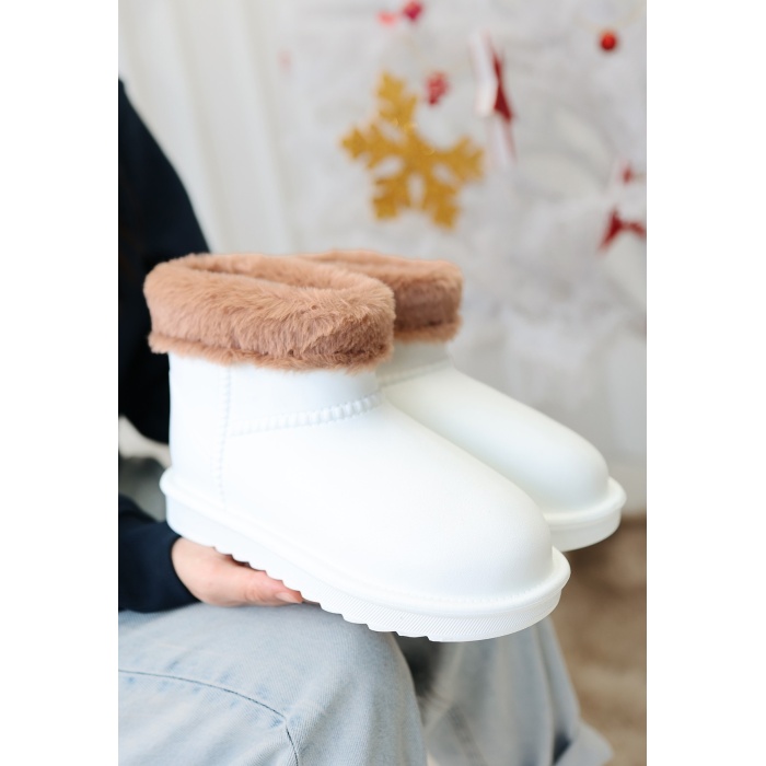 Mordi Beyaz Oval Burunlu Su Geçirmez İçi Kürklü  Bot - Lisinya