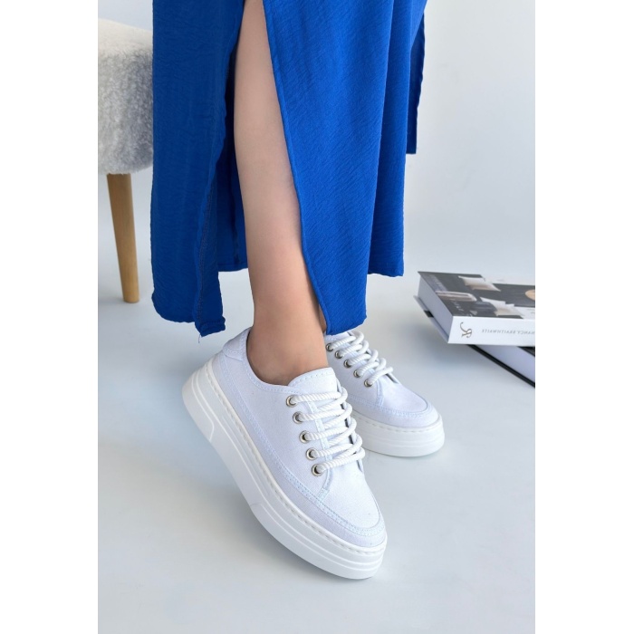 Carin Beyaz Keten Bağcıklı Spor Ayakkabı - Lisinya