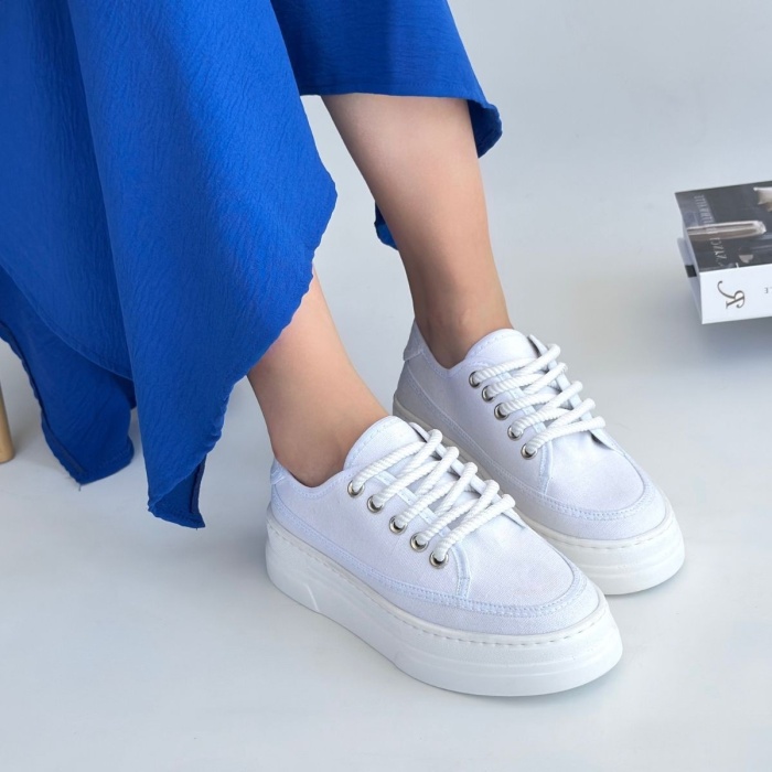 Carin Beyaz Keten Bağcıklı Spor Ayakkabı - Lisinya