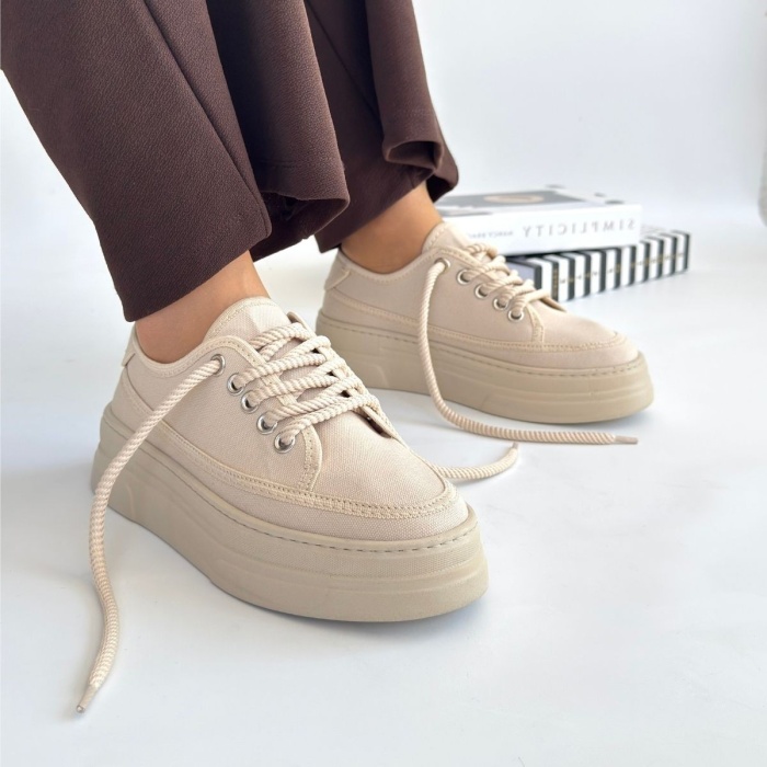 Carin Bej Keten Bağcıklı Spor Ayakkabı - Lisinya