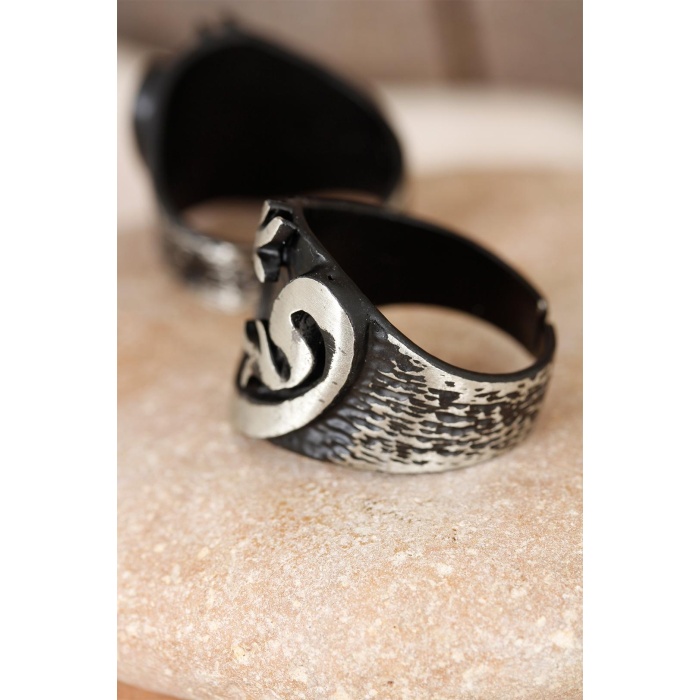 Lale Figürlü Füme Gri Renk Ayarlamalı Erkek Yüzük - Lisinya