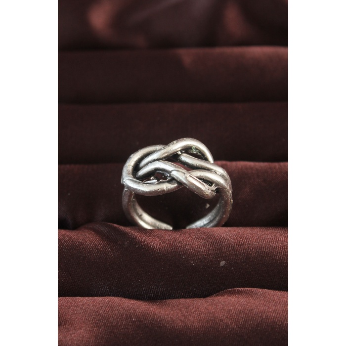 Gümüş Renk Düğüm Model Ayarlamalı Erkek Yüzük - Lisinya