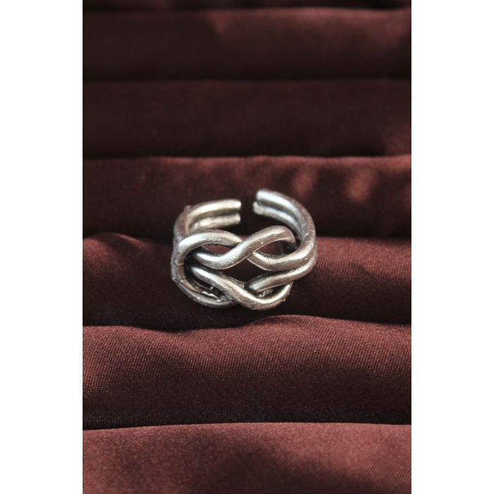 Gümüş Renk Düğüm Model Ayarlamalı Erkek Yüzük - Lisinya