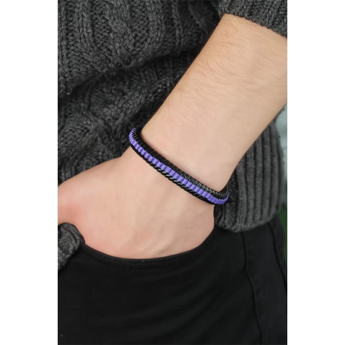 Mor Deri Erkek Bileklik - Lisinya