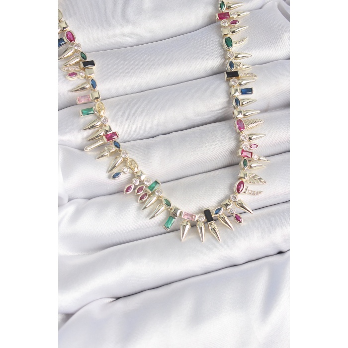 Pirinç Gold Renk Zirkon Taşlı Diken Model VIP Seri Kadın Kolye - Lisinya