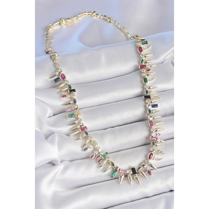 Pirinç Gold Renk Zirkon Taşlı Diken Model VIP Seri Kadın Kolye - Lisinya