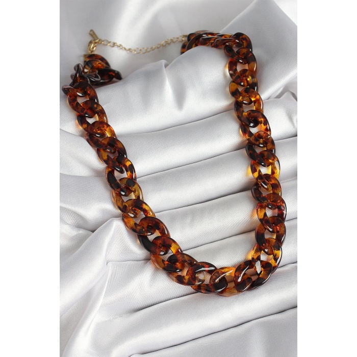 Leopar Desenli Mika Kalın Zincir Kadın Kolye - Lisinya