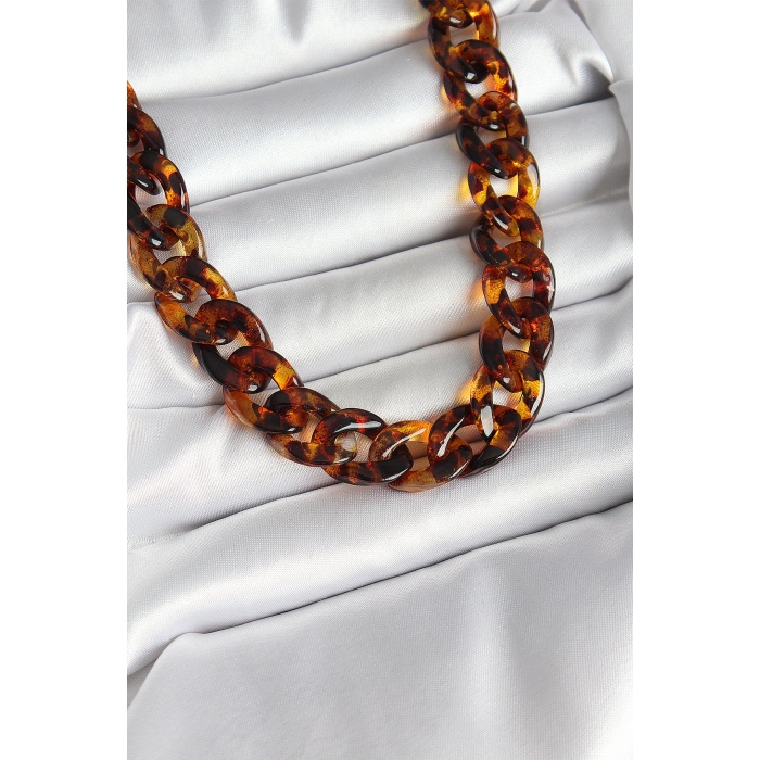 Leopar Desenli Mika Kalın Zincir Kadın Kolye - Lisinya