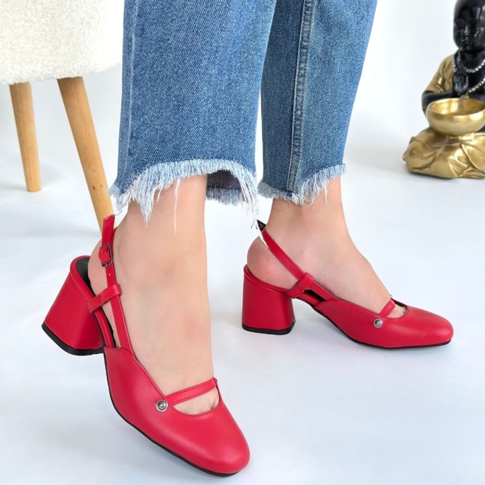 Jecci Kırmızı Cilt Topuklu Ayakkabı - Lisinya