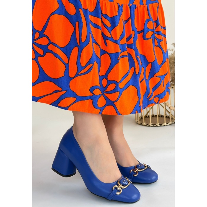 Lucky Mavi Cilt Topuklu Ayakkabı - Lisinya