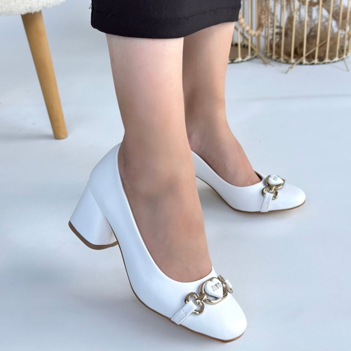 Lucky Beyaz Cilt Topuklu Ayakkabı - Lisinya