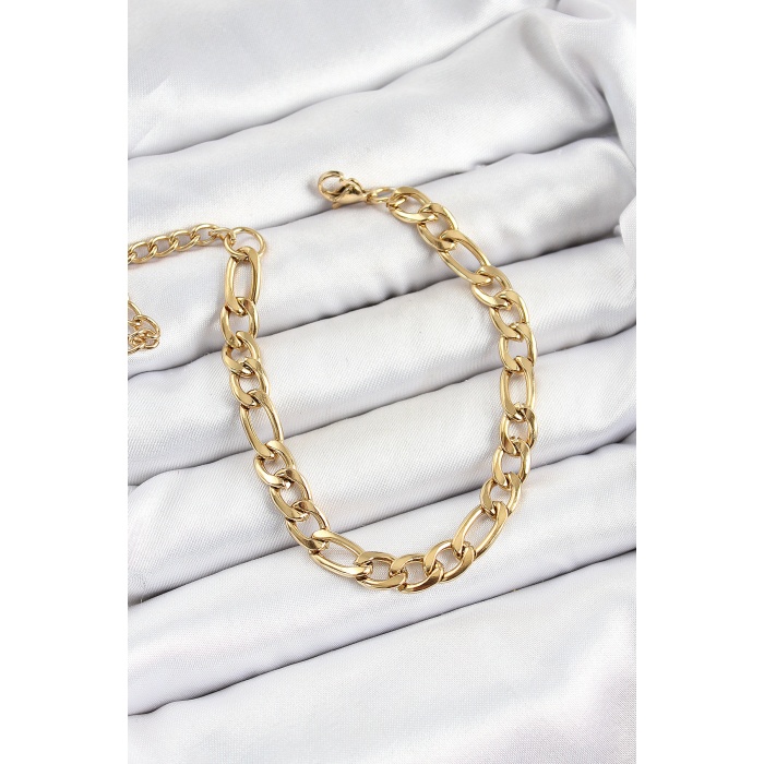 316L Çelik Gold Renk Kalın Zincir Erkek Bileklik - Lisinya