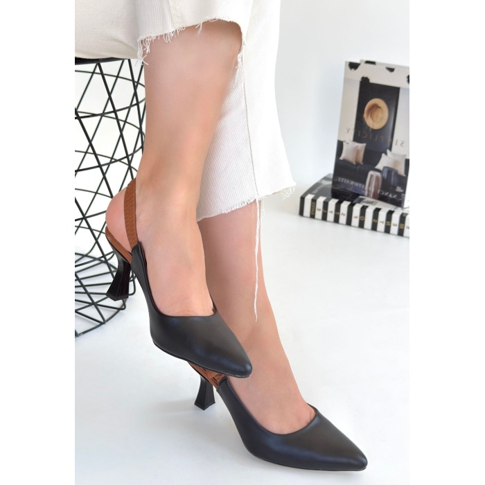 Toran Siyah Cilt Topuklu Ayakkabı - Lisinya