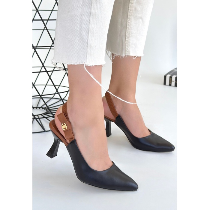 Toran Siyah Cilt Topuklu Ayakkabı - Lisinya