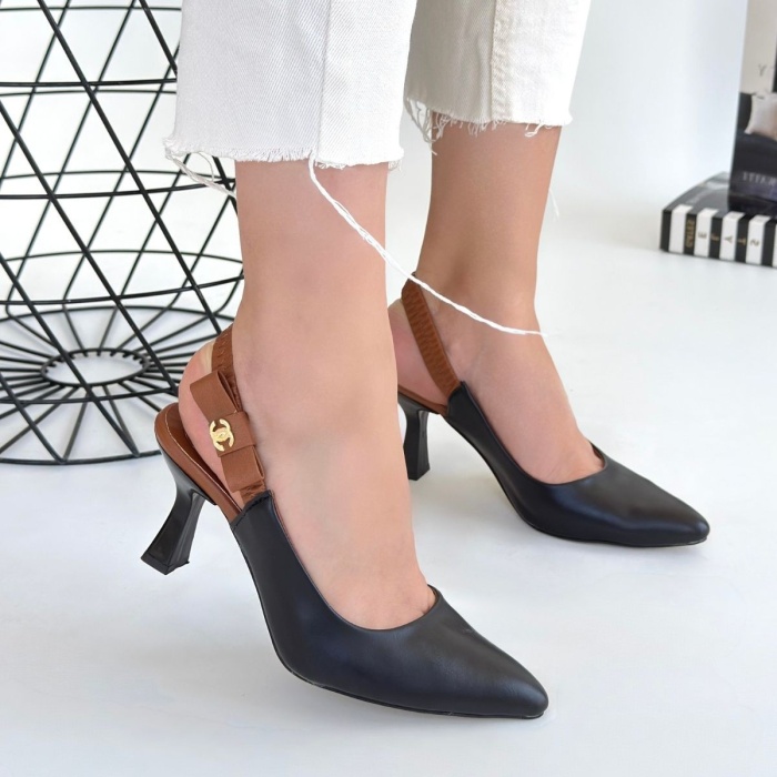 Toran Siyah Cilt Topuklu Ayakkabı - Lisinya