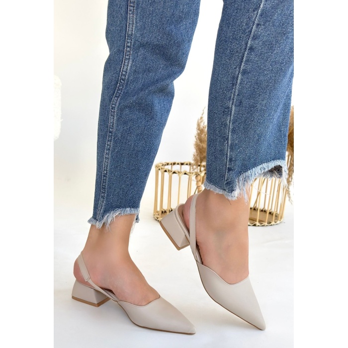 Jenti Bej Cilt Topuklu Ayakkabı - Lisinya