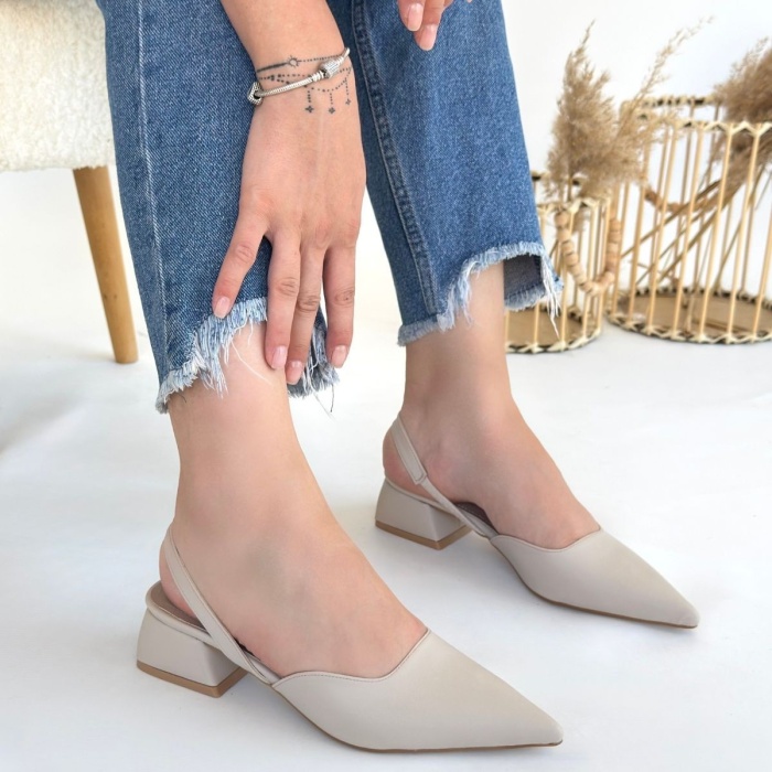 Jenti Bej Cilt Topuklu Ayakkabı - Lisinya