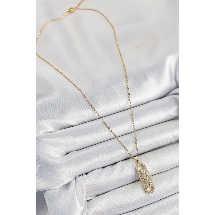 316L Çelik Zirkon Taşlı Messika Model Gold Renk Kadın Kolye - Lisinya