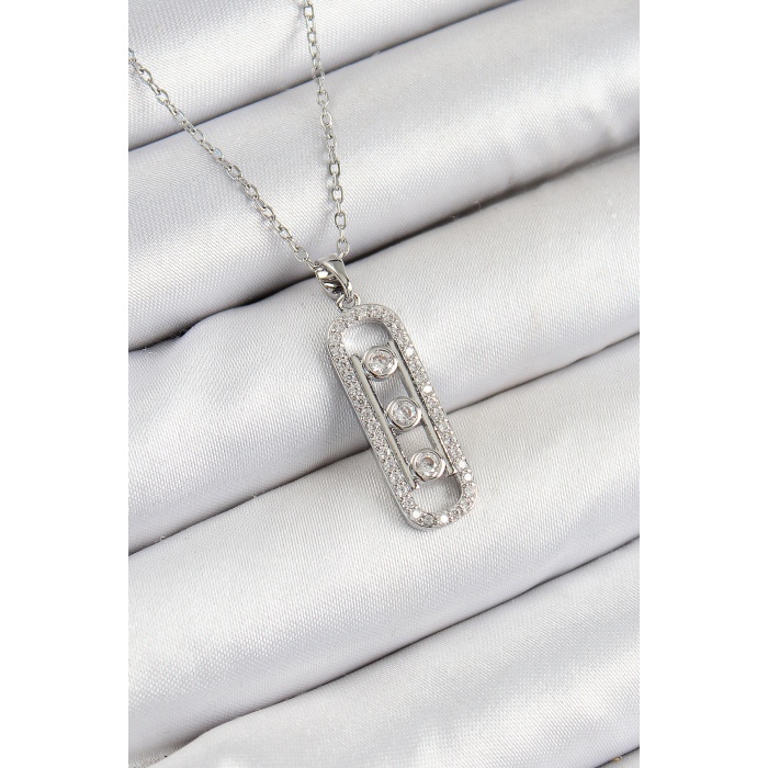 316L Çelik Zirkon Taşlı Messika Model Gümüş Renk Kadın Kolye - Lisinya