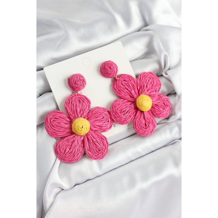 Pirinç Pembe Papatya Model Gold Renk Kadın Hasır Küpe - Lisinya