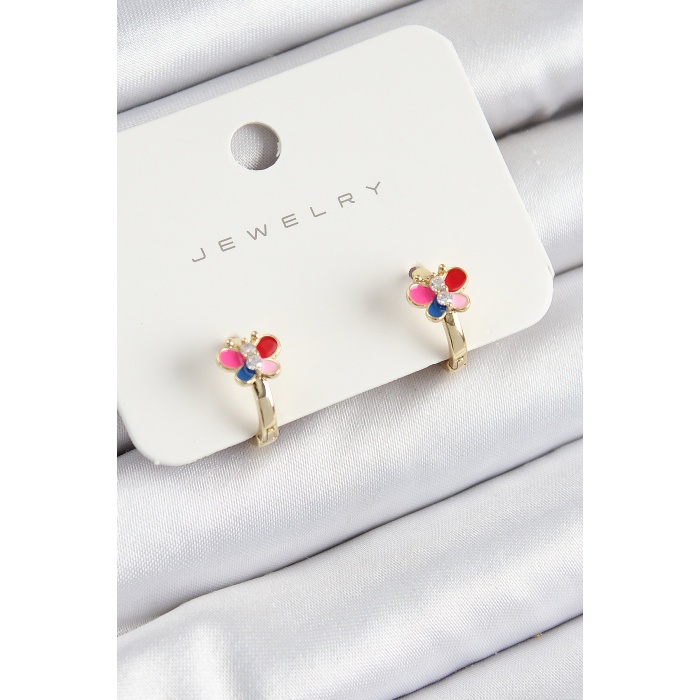 Pirinç Zirkon Taşlı Kelebek Model Gold Renk Çocuk Küpe - Lisinya