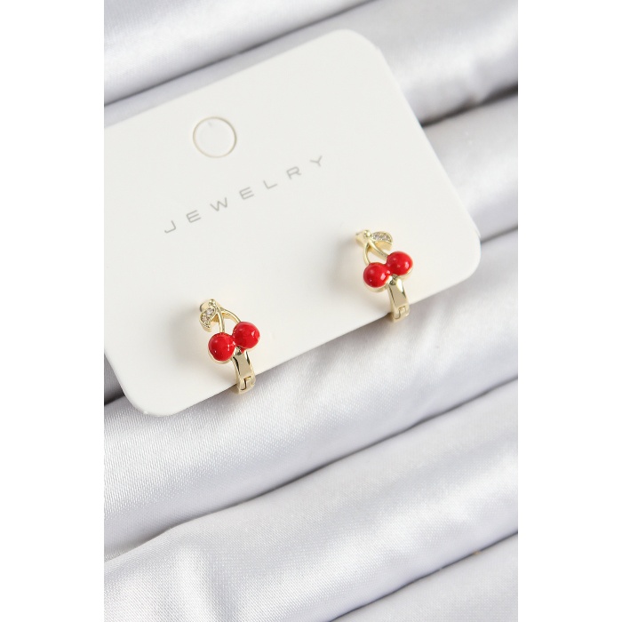 Pirinç Kiraz Model Gold Renk Çocuk Küpe - Lisinya