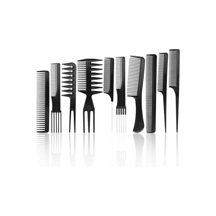 10 Parça Profesyonel Kuaför Tarak Seti - Saç Kesim, Ayırma, Şekillendirme Ve Fön Tarağı ( Lisinya )