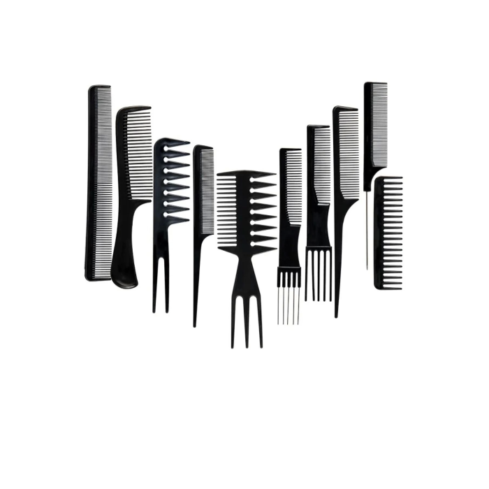 10 Parça Profesyonel Kuaför Tarak Seti - Saç Kesim, Ayırma, Şekillendirme Ve Fön Tarağı ( Lisinya )