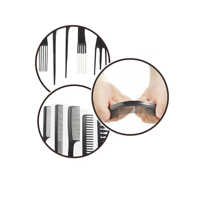 10 Parça Profesyonel Kuaför Tarak Seti - Saç Kesim, Ayırma, Şekillendirme Ve Fön Tarağı ( Lisinya )