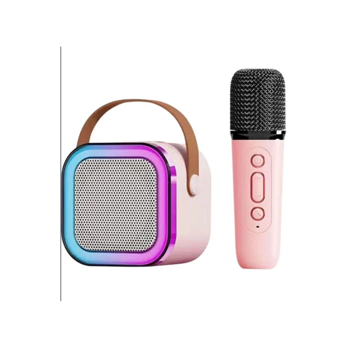 Karaoke Kablosuz Hoparlör Mikrofonlu Rgb Işıklı Bluetooth Speaker Tf Kart/usb Pembe ( Lisinya )