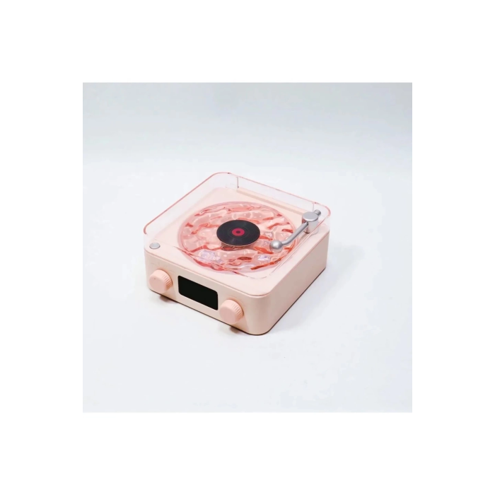 Waves Nostalji Plak Görünümlü Bluetooth Hoparlör 3d Ses Dalgası Retro Müzik Plak Pembe ( Lisinya )