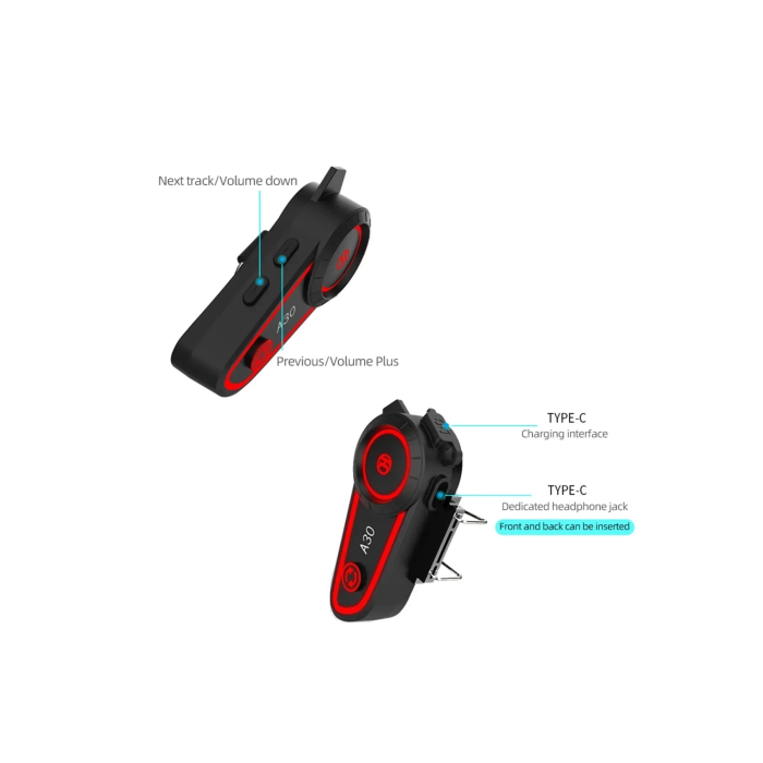 A30 Motosiklet Kask Kulaklık Intercom Işıklı 2 Eşleşme Özellikli ( Lisinya )