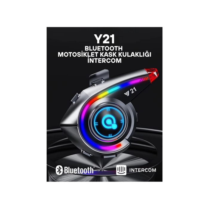 Y21 Rgb Işık Efektli Intercom Bluetooth Motosiklet Kask Kulaklığı Intercom Kulaklık ( Lisinya )