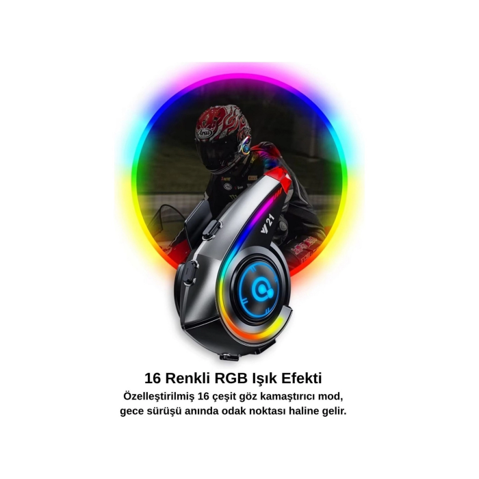 Y21 Rgb Işık Efektli Intercom Bluetooth Motosiklet Kask Kulaklığı Intercom Kulaklık ( Lisinya )