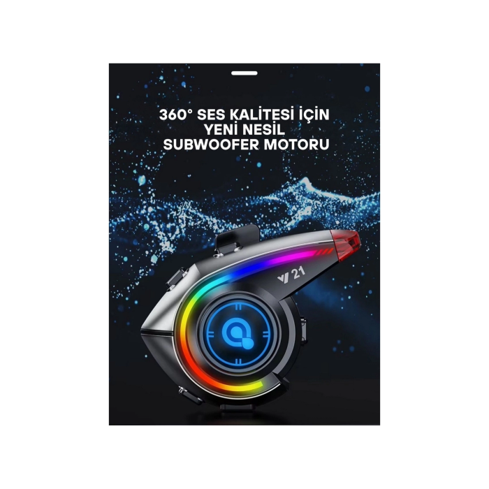 Y21 Rgb Işık Efektli Intercom Bluetooth Motosiklet Kask Kulaklığı Intercom Kulaklık ( Lisinya )