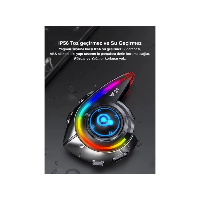 Y21 Rgb Işık Efektli Intercom Bluetooth Motosiklet Kask Kulaklığı Intercom Kulaklık ( Lisinya )