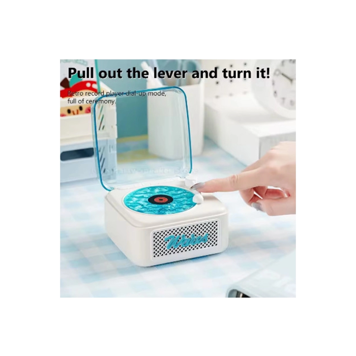 Nostalji Mini Plak Görünümlü Radyolu Bluetooth Hoparlör 3d Ses Dalgası Retro Müzik Plak Beyaz ( Lisinya )