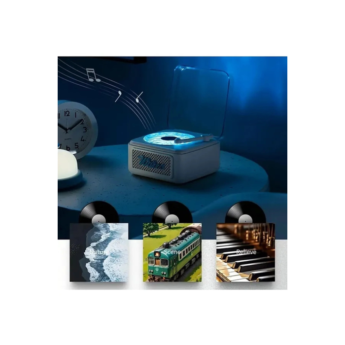 Nostalji Mini Plak Görünümlü Radyolu Bluetooth Hoparlör 3d Ses Dalgası Retro Müzik Plak Beyaz ( Lisinya )