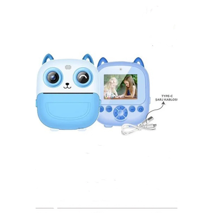 Dijital Video Fotoğraf App Destekli Çocuk Kamerası Termal Resim Kağıt Baskılı Yazıcı Mavi ( Lisinya )