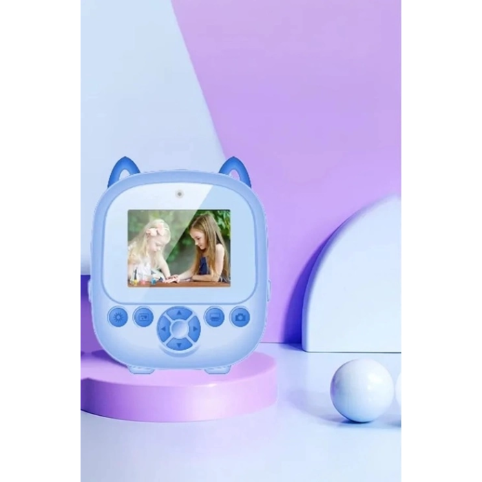 Dijital Video Fotoğraf App Destekli Çocuk Kamerası Termal Resim Kağıt Baskılı Yazıcı Mavi ( Lisinya )