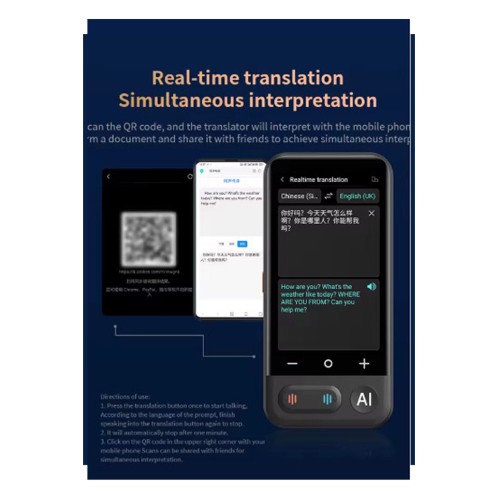 Kameralı 140 Dilde Kablosuz Özellikli Translator Elektronik Çeviri Cihazı Türkçe Menü ( Lisinya )