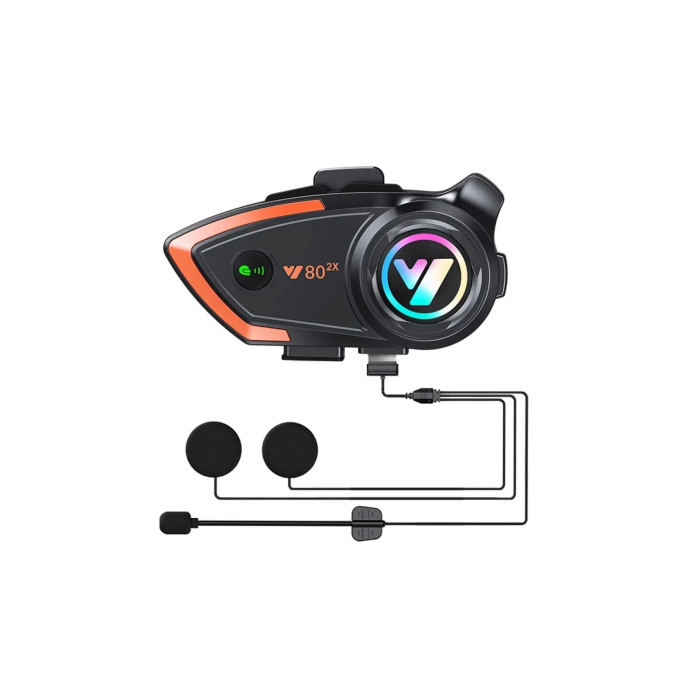 Yeni Model Y80-2x Motosiklet İntercom 2 Kişilik Bağlantı Rgb Işıklı Bluetooth Kulaklık Seti ( Lisinya )