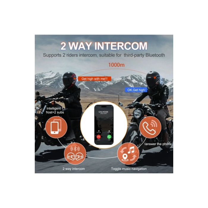 Yeni Model Y80-2x Motosiklet İntercom 2 Kişilik Bağlantı Rgb Işıklı Bluetooth Kulaklık Seti ( Lisinya )